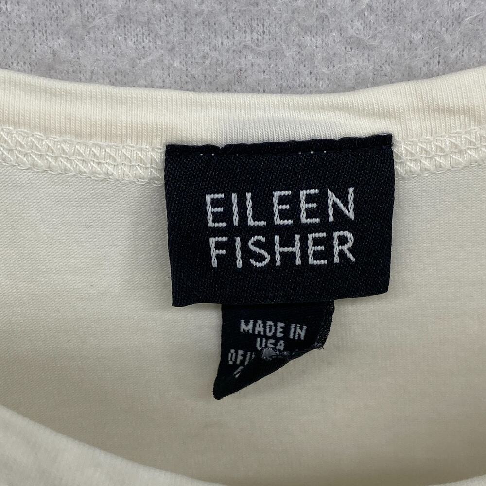 EILEEN FISHER Tank Top L Cotton Stretch Jersey Cami Scoop Neck Off White USA - Picture 4 of 12